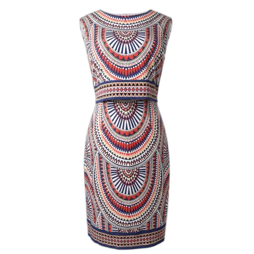 Chico's Size 4 Multicolor Geometric Aztec Tribal Boho Mod 2 Piece Illusion Dress